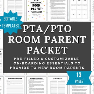 PTA Room Parent Welcome Packet PTO Class Parent Volunteer Info Binder template PTA room mom information sheets pto printable pta recruitment
