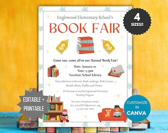 School Book Fair Flyer Template PTO Book Sale Flyer Editable pta Fundraising Template School Fundraiser Flyer printable Book drive PTA Flyer