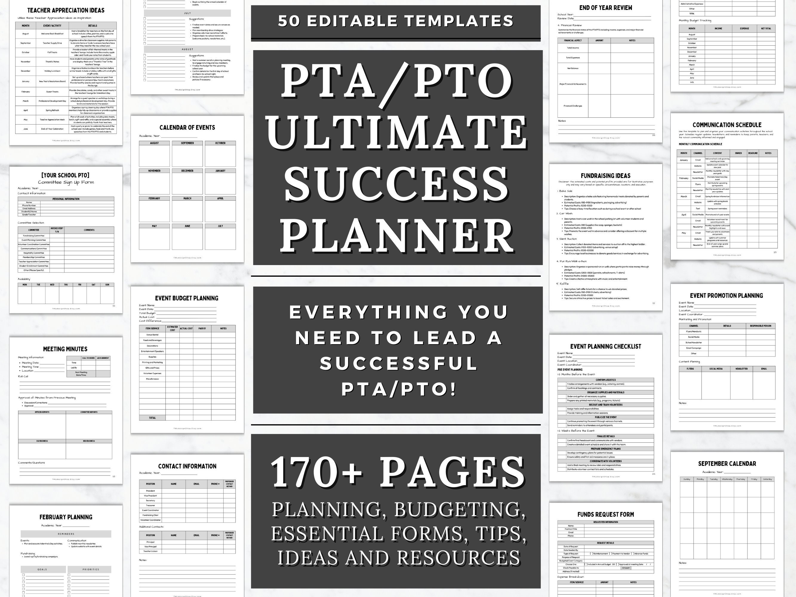 PTO Printable Planner PTA Fundraiser Planning Binder template PTO Secretary Binder pta meeting agenda pto bundle pta end of year form flyer