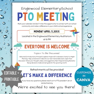 Spring PTA Meeting Flyer template March Church Flyer template pto April Meeting flyer pta sign pto business meeting flyer May meeting invite