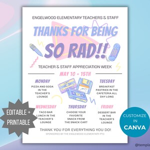 Teacher and Staff Appreciation Week Invite PTO Template 90s Theme ...