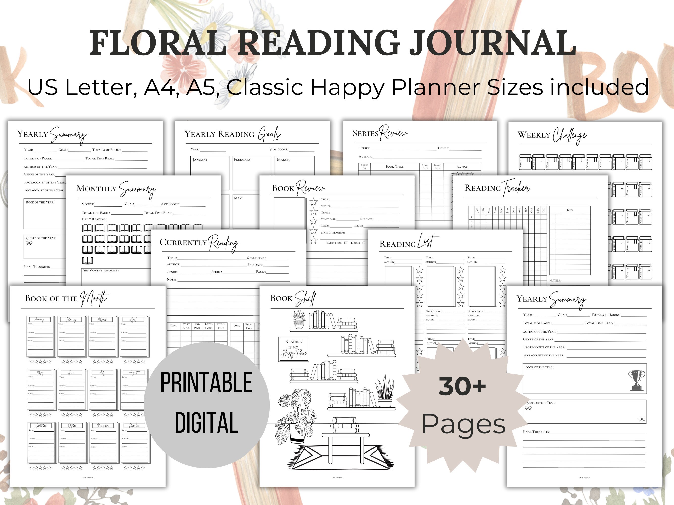 Book Reading Journal Printable Bundle Reading Planner Log Book Reading ...