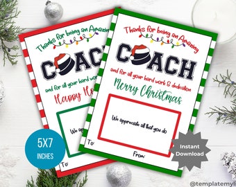 Hockey Coach gift card holder printable Hockey coach gift template coach Christmas gift idea Coach thank you gift Holiday Christmas card