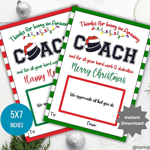 Hockey Coach gift card holder printable Hockey coach gift template coach Christmas gift idea Coach thank you gift Holiday Christmas card