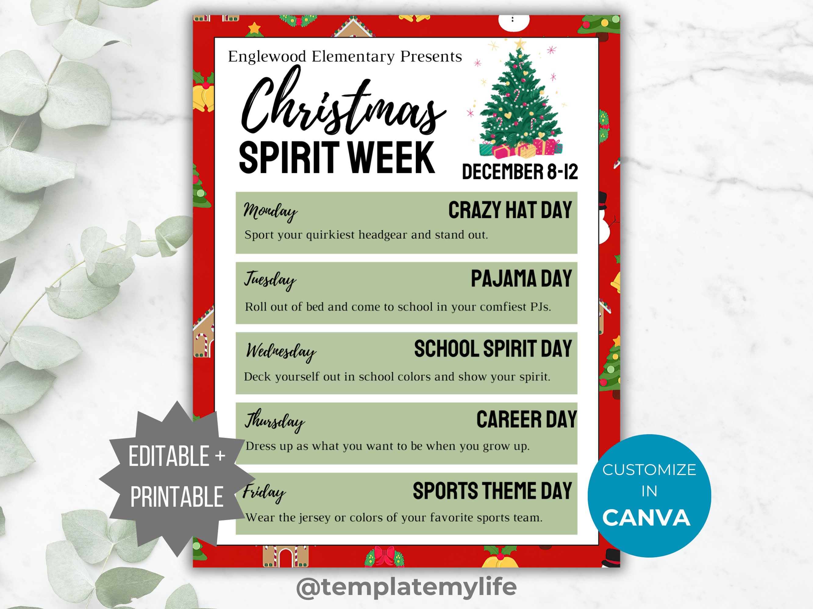 Christmas Spirit Week Flyer Printable Office Spirit Flyer Template