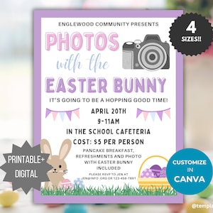 Photo with Easter Bunny invitation template pto Easter fundraising flyer school event flyer pta Easter event flyer Spring event invite