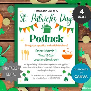 March Potluck Flyer template Potluck invitation flyer neighborhood party invitation St Patrick Day party flyer community luncheon invitation