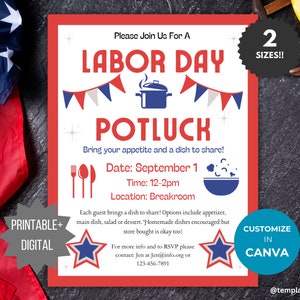 Mall för Labor Day Potluck-flyer, inbjudan till grannskaps-potluck-flyer, middagsbjudan, höstevenemangsflyer, gemenskapsmiddagsbjudan