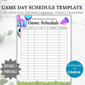 Cheer game schedule template cheer practice sports calendar game day schedule cheer coach planner printable cheer mom game tracker schedule