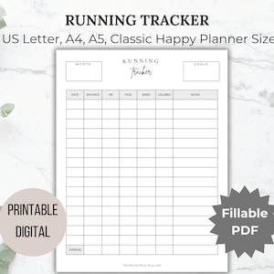 Running Tracker printable Fitness Planner Fitness Tracker Running Journal Daily Workout Planner Running Log Letter A4 A5 Happy Planner