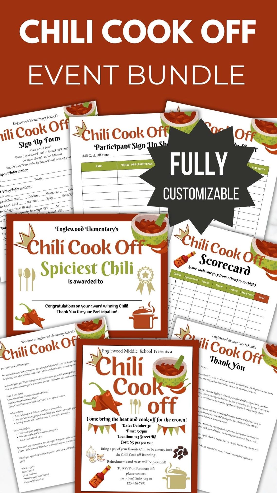 Chili Cook off Flyer Invitation Template PTO Bundle Neighborhood Fall ...