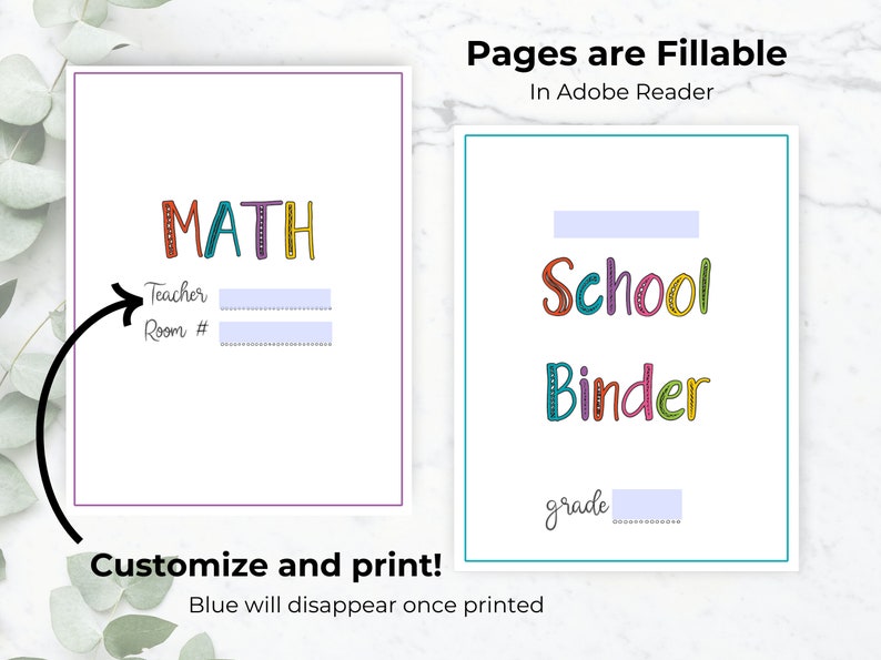 Back to School Binder Cover Printable School Binder Insert Elementary ...