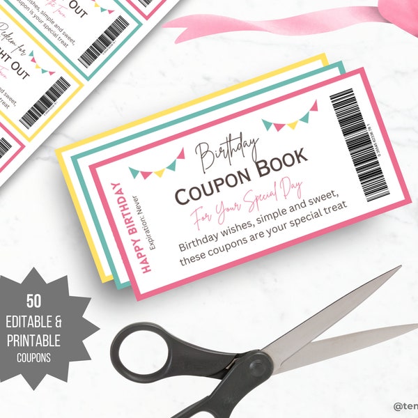 Birthday Coupon Book Friend Appreciation Gift for sister birthday Coupon printable Bestie Birthday Gift for her Coupon template editable