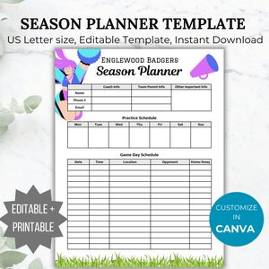 Cheer season planner template Cheer game schedule printable Cheer practice schedule editable cheer mom game day organizer cheer team planner
