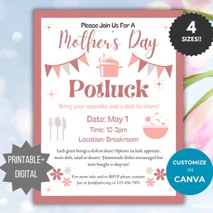 Mothers Day Potluck Flyer template Potluck invitation flyer neighborhood party invitation brunch invite community luncheon invite printable