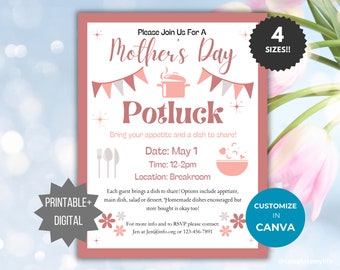 Mothers Day Potluck Flyer template Potluck invitation flyer neighborhood party invitation brunch invite community luncheon invite printable