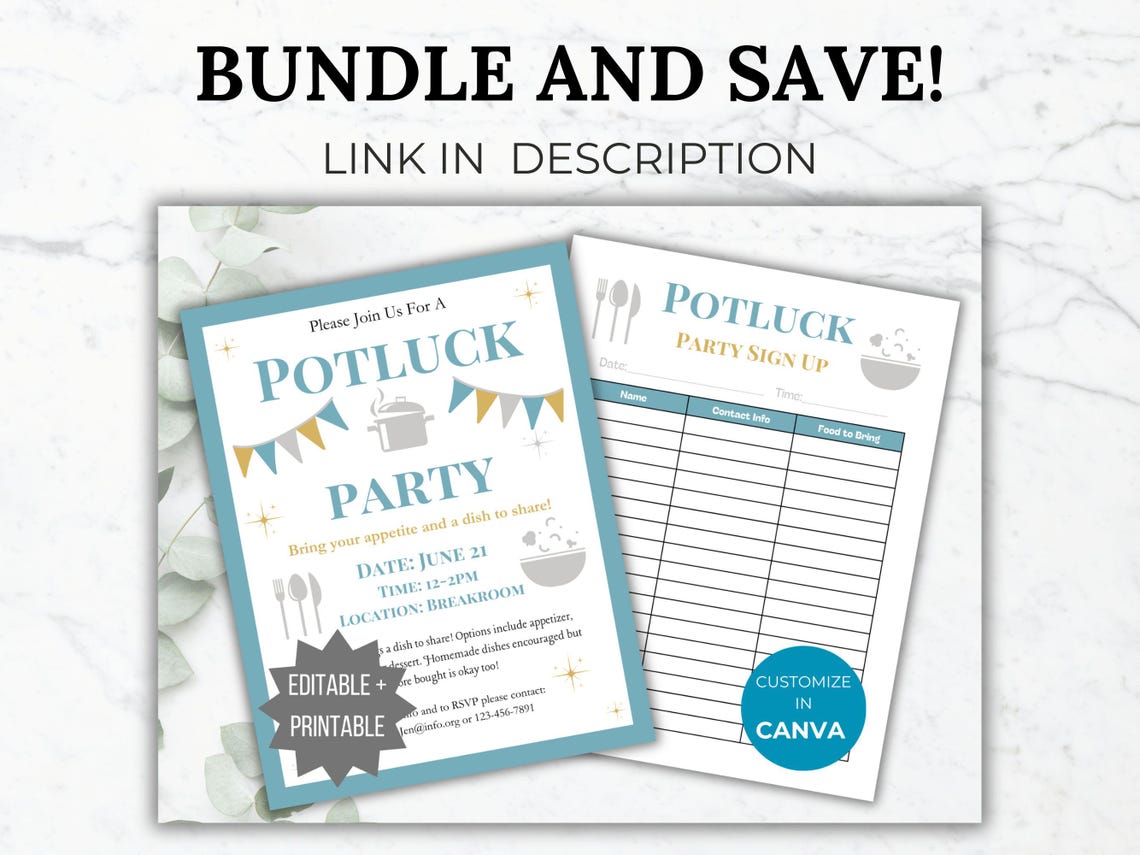 Potluck Sign up Sheet Flyer Template Editable Potluck Sign-up Form ...