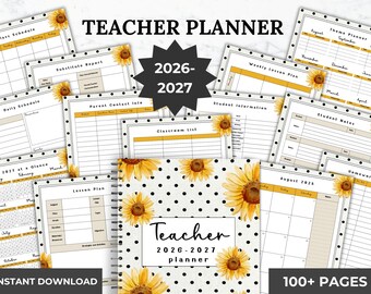 2026-2027 Teacher Planner Printable: Monthly, Weekly, Class Organization Planner School Calendar (Digital Download)