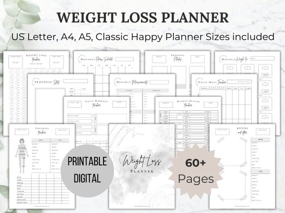 Weight Loss Planner Printable Weight Loss Tracker for Weight Loss Journal Printable Meal Planner for Fitness Planner for Weight Loss Chart
