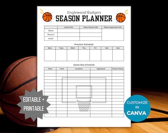Basketball season planner template Basketball team game schedule printable  Basketball coach practice schedule editable game day organizer