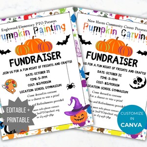 Pumpkin Painting fundraiser flyer template Editable Fall Church event pumpkin carving contest Community Halloween Flyer invitation template