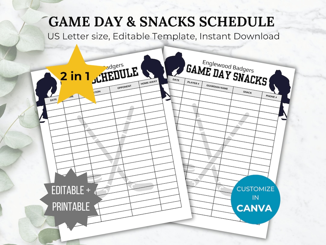 Hockey Game Schedule Template Hockey Snack Sign up Bundle Hockey Team