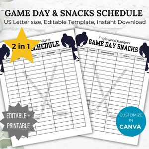 Hockey game schedule template Hockey snack sign up bundle Hockey team mom game day snack sheet printable game manager Hockey coach schedule