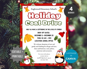 Holiday Coat Drive Flyer Template PTO Coat Drive Flyer Editable Coat Donation Flyer School Holiday Fundraiser Flyer printable PTA Poster