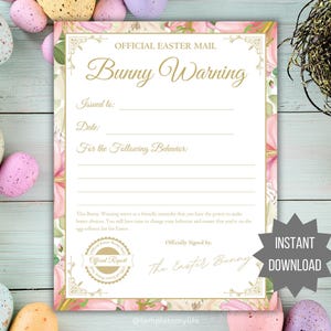 Easter Bunny printable Bunny Warning Letter for bad behavior Easter mail Bunny Behavior Report template Easter printable for kid behavior