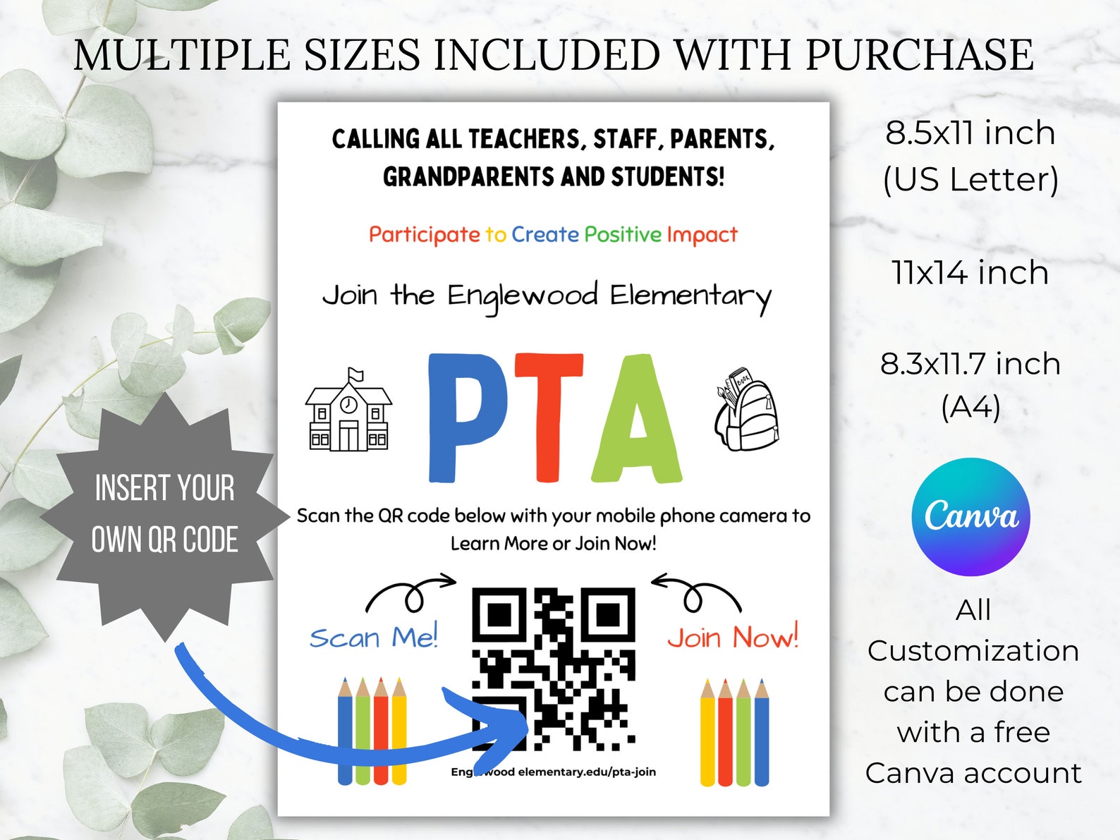 Join the PTA QR Code PTO Flyer Pta Flyer Template Editable Etsy