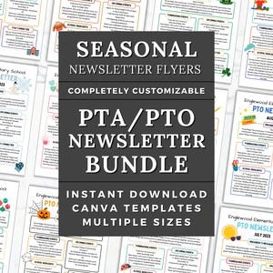 PTA Newsletter Template PTO Newsletter Flyer Bundle editable school newsletter template monthly preschool daycare handout teacher newsletter