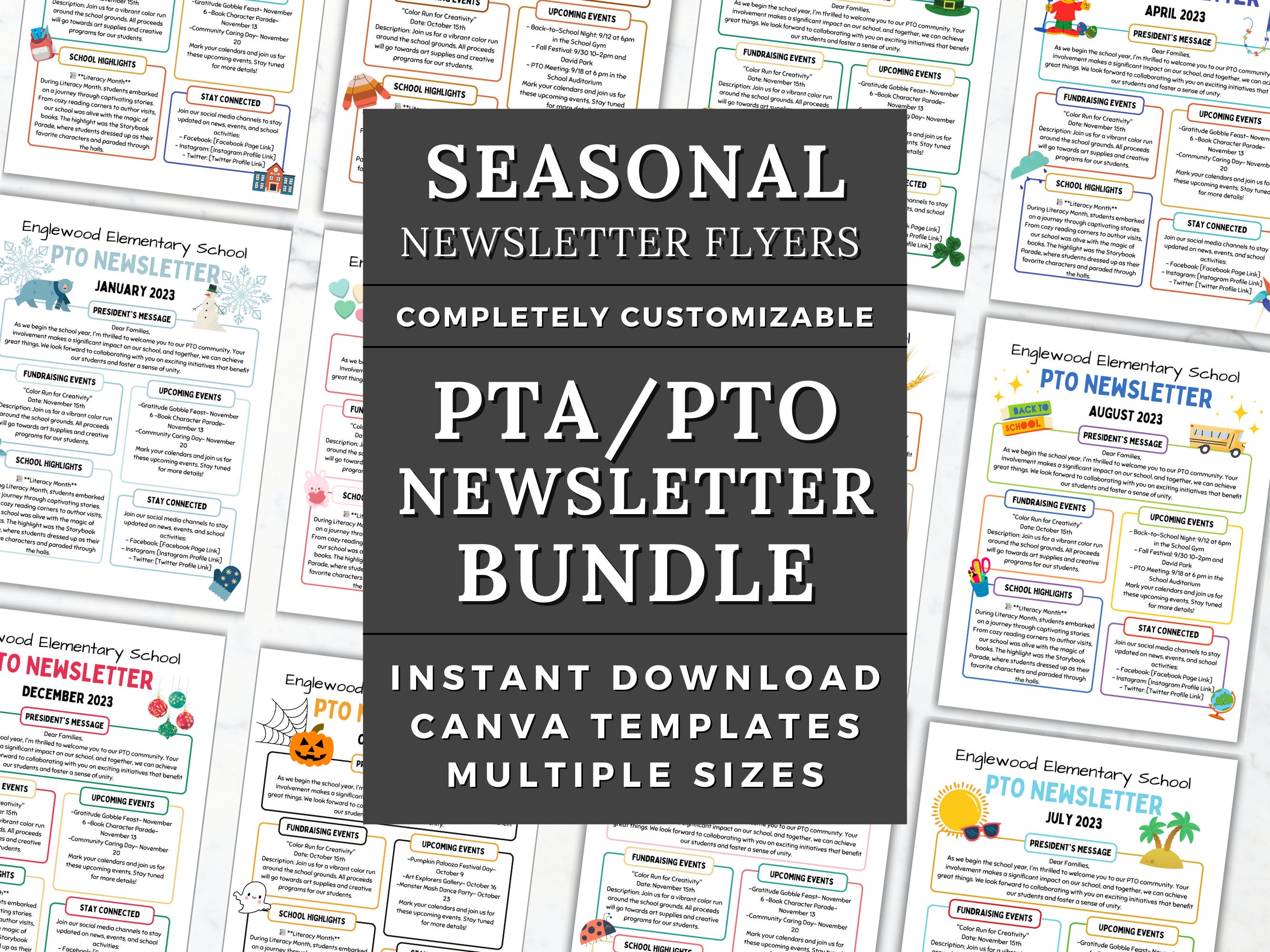 PTA Newsletter Template PTO Newsletter Flyer Bundle Editable School ...