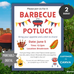 Barbecue Potluck Invitation template Summer BBQ Potluck invite flyer neighborhood summer party invitation office party barbecue invite