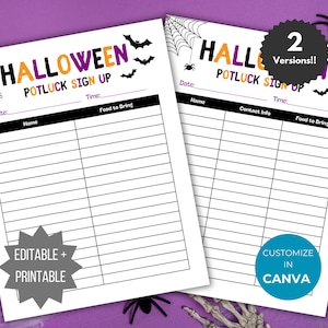 Halloween Potluck Sign Up Sheet template dinner party food signup flyer office party potluck volunteer sign up form October dinner invite