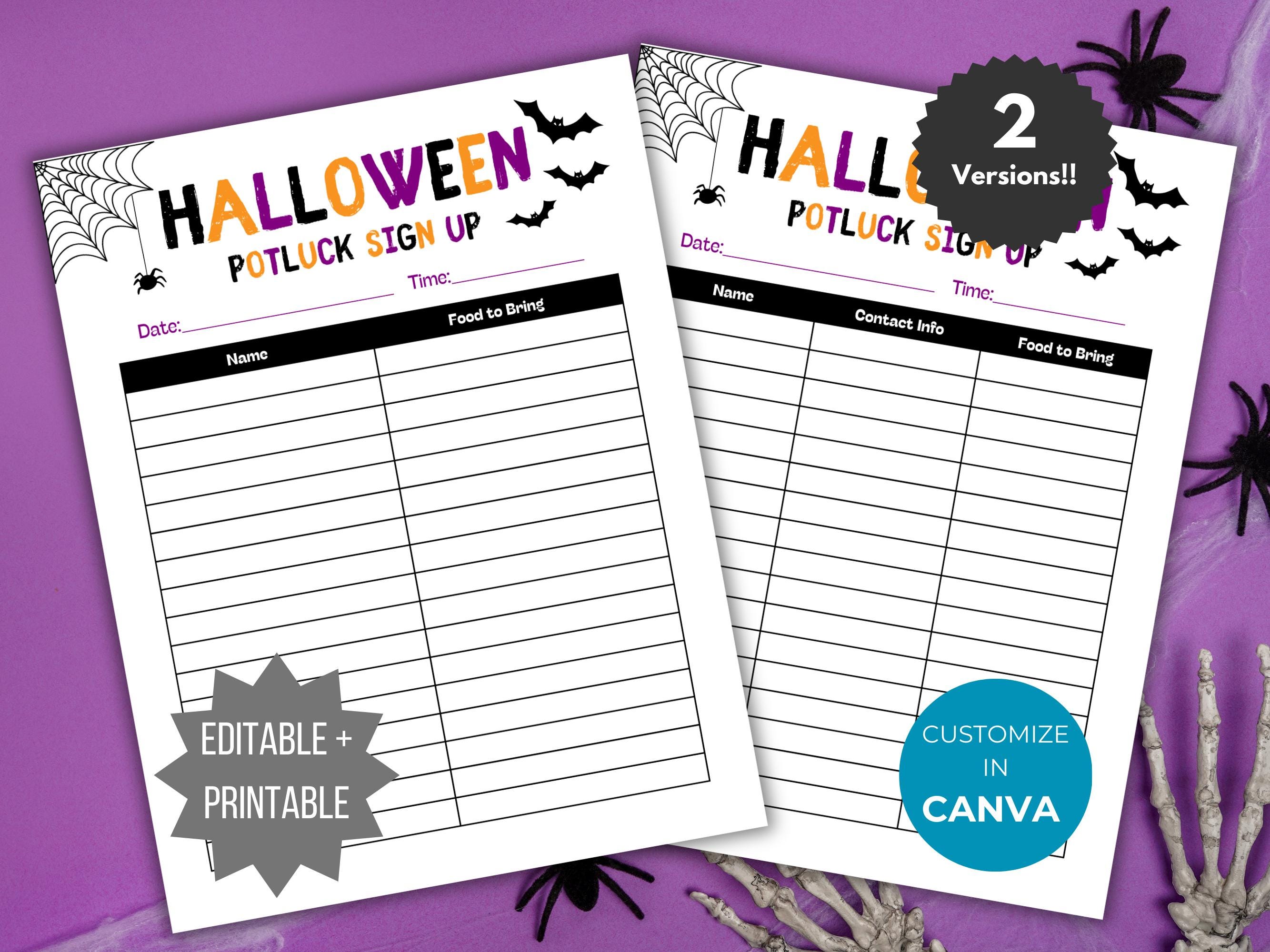 Halloween Potluck Sign Up Sheet template dinner party food signup flyer office party potluck volunteer sign up form October dinner invite