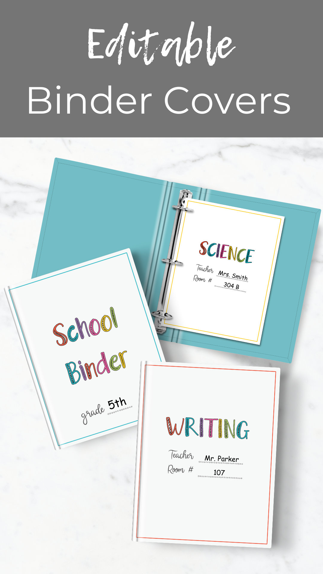 Back to School Binder Cover Printable School Binder Insert Elementary ...