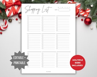 Editable Christmas Shopping List Printable Holiday Gift Shopping List  Christmas grocery Shopping List Christmas Planner Printable Checklist