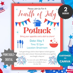 Independence Day Potluck Flyer template Potluck invitation flyer neighborhood party dinner invitation BBQ flyer community dinner party flyer