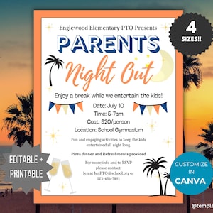 Summer Parent Night Out Church flyer fundraiser template business event flyer invitation fundraising babysitting childcare daycare flyer