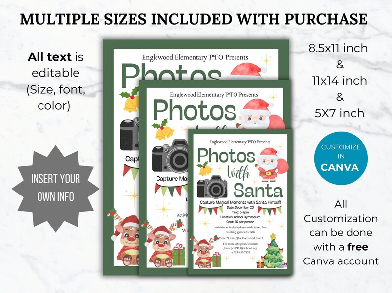 Photo with Santa Christmas Fundraiser Flyer PTO Template Holiday Fundraising invite Editable Winter School event Flyer Holiday PTA printable