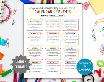 PTA Veranstaltungskalender Flyer PTO Veranstaltungskalender Vorlage Pta Schulkalender Printable Pta Monatskalender Pta Schild Pta Planner Binder