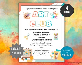 Art Club Invitation Template Editable Art Club Library flyer Art Business Poster Art Club template Studio art flyer Community workshop sign