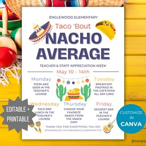 Cinco De Mayo Teacher Appreciation itinerary Template Taco Bout Staff Appreciation schedule Flyer teacher appreciation week fiesta itinerary
