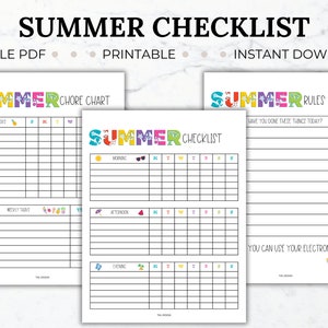Printable summer daily checklist editable chore chart for kids summer rules screen time rules summer planner template kids summer routine