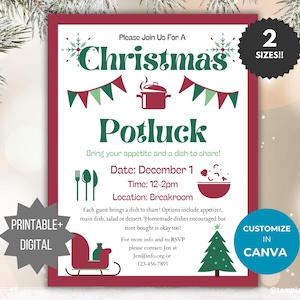 Christmas Potluck Flyer template Holiday Potluck invitation neighborhood party dinner invite brunch flyer community luncheon printable