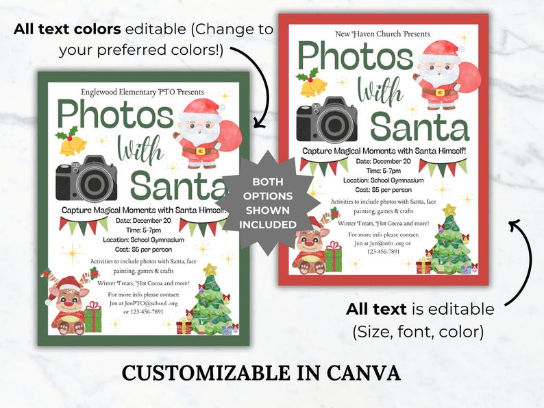 Photo with Santa Christmas Fundraiser Flyer PTO Template Holiday Fundraising invite Editable Winter School event Flyer Holiday PTA printable