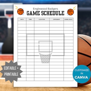 Sjabloon wedstrijdschema basketbal Basketbal sportkalender speldagschema Basketbalcoachplanner afdrukbaar schema basketbalteam