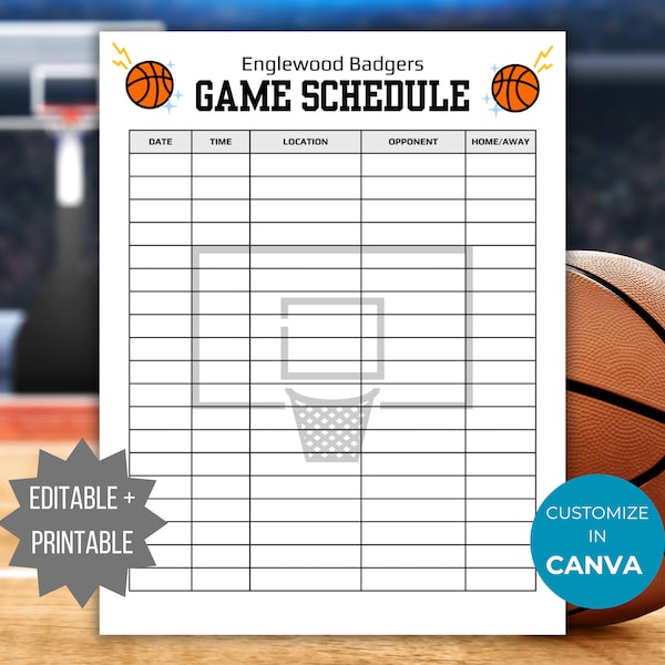Basketball Schedule Template Etsy