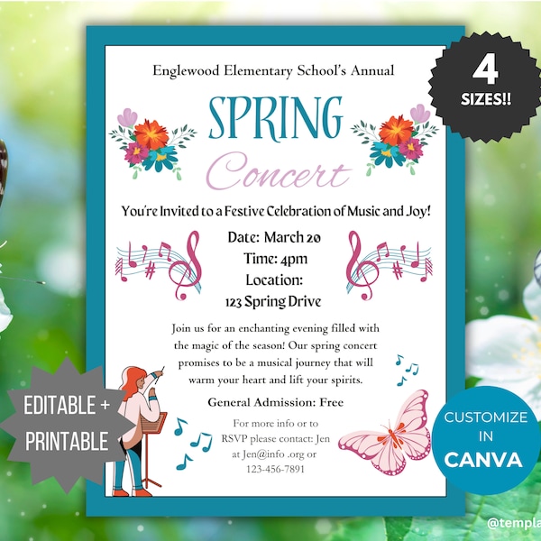 Spring Concert flyer Template PTO Spring Recital invitation Easter concert poster School event PTA Flyer printable Spring Event invite flyer
