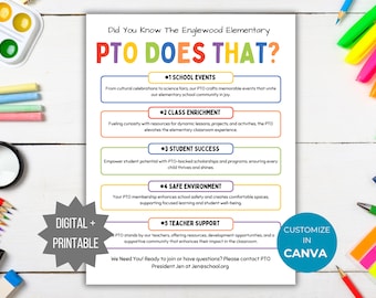 PTA Does that Flyer PTO Does that Template PTA Did you Know handout pto recruitment flyer Join the pta School Fundraiser pto Volunteer Sign